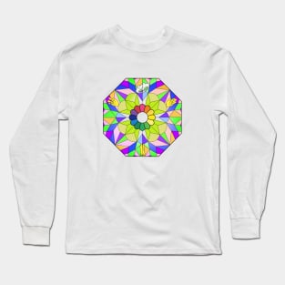 Colorful glass panel drawing with sunflower and Slluks character faces illustration Long Sleeve T-Shirt